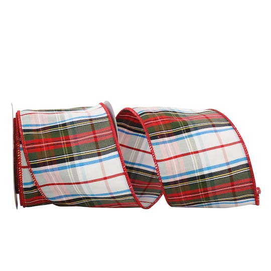 JAM Paper 4" x 10yd. Squire Wired Edge Plaid Ribbon